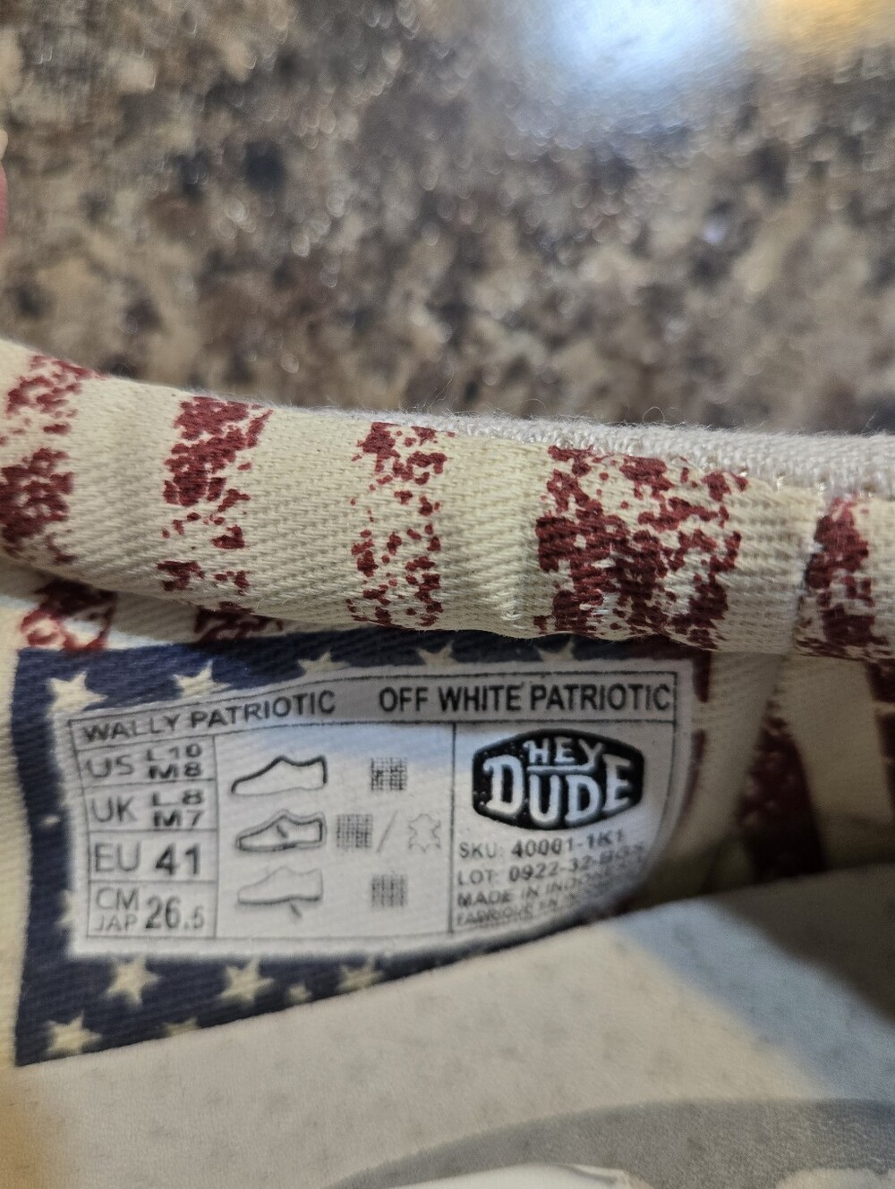 Hey Dude Mens/womens White Canvas Slip-Ons with Red & Blue Flag Accent - Picture 5 of 9